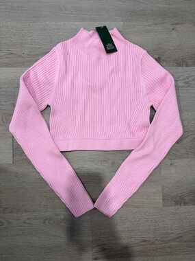 wild fable Pink Ribbed Cropped Mock Neck Sweater